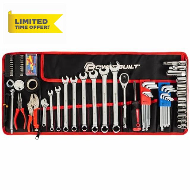 Powerbuilt 100 Piece Motorcycle Tool Kit with Roll Pouch