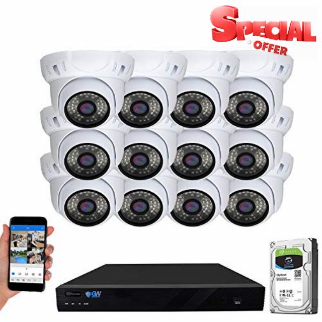 GW Security 16 Channel 4K NVR 5MP H.265 IP Surveillance Security Camera System with 12-Piece Super HD 1920P Weatherproof PoE Security Dome Cameras