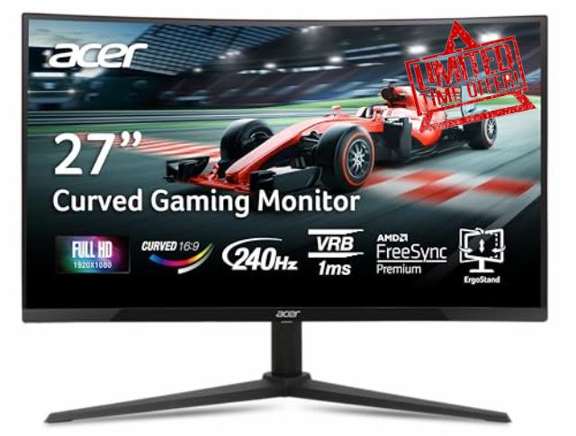 Acer Nitro 27" 1500R Curved Full HD PC Gaming Monitor | AMD FreeSync Premium | 240Hz | 1ms VRB | Speakers | HDR10 | ErgoStand | VESA Mounting Compliant | 1 x DP 1.4 & 2 x HDMI 2.0 | XZ270 X2bmiiphx
