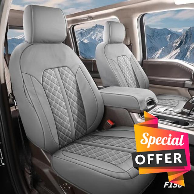 Tecoom Leather F150 Car Seat Covers Full Set Custom Fit for 2015-2024 Ford F150 Super Crew & 2017-2024 F250 F350 F450 Super Duty Crew Cab Waterproof Full Coverage truck Seat Covers