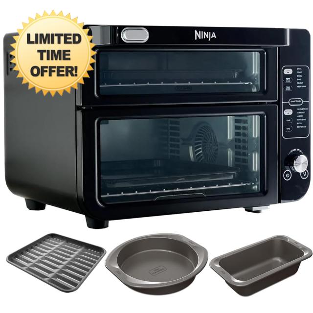 Ninja DCT401 12-in-1 Double Oven with FlexDoor - Black (Renewed) Bundle with Ninja Premium 5" x 9" Loaf Pan for Oven