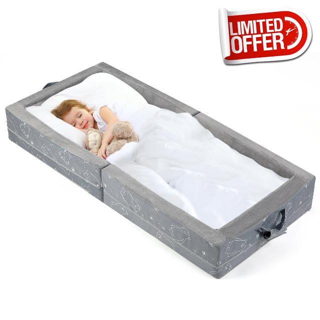 U-Moving Portable Foldable Toddler Travel Bed - Soft Foam Floor Bed with Washable Cover