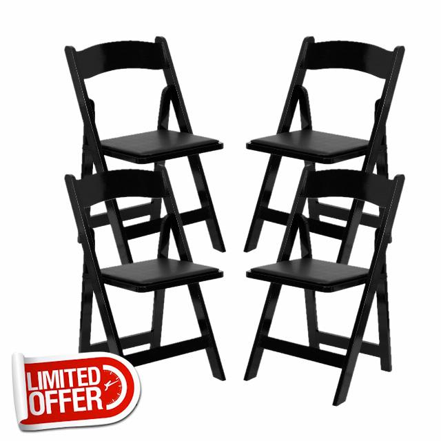 4PCS Black Wood Folding Chair with Vinyl Padded Seat for Parties