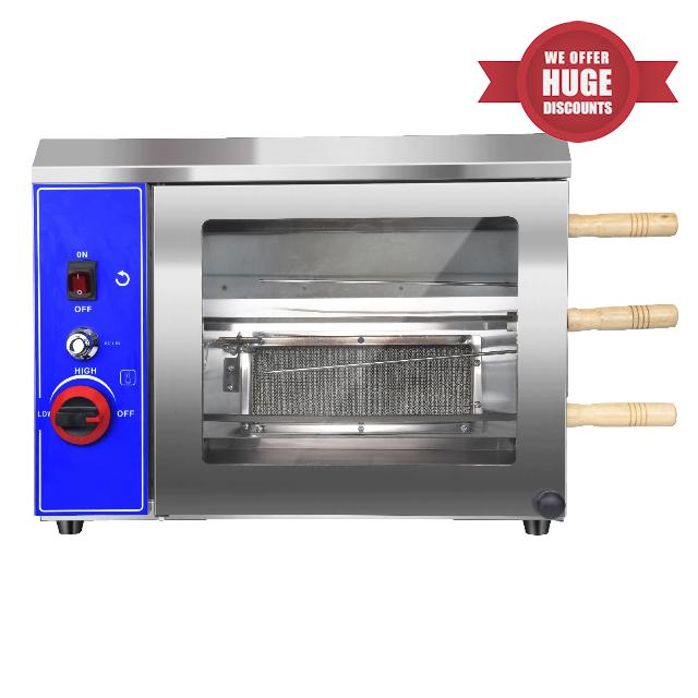 3-Skewer Rotisserie Oven Gas Oven Vertical Countertop roast chickhen stove Auto Rotating Skewers with Independent Burners and Glass Door for Thanksgiving Chicken Barbecue Shawarma Roast