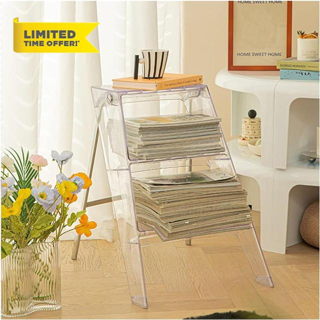 Acrylic Three-Step Ladder Portable Ladder Stool Nordic Household Multifunctional Ladder Transparent Folding Stool Library Foot Pedal Non-Slip Ladder (transparent white