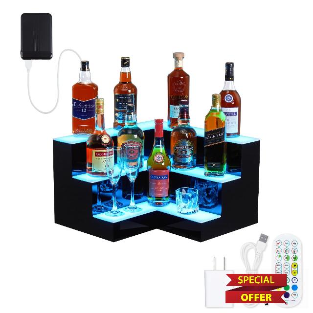 LED Lighted Liquor Bottle Display Shelf - 3-Step
