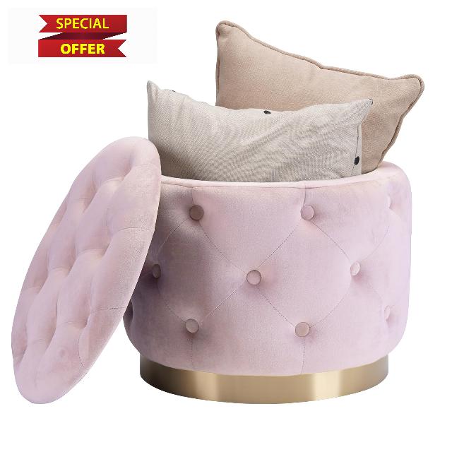 Button Tufted Velvet Round Storage Ottoman