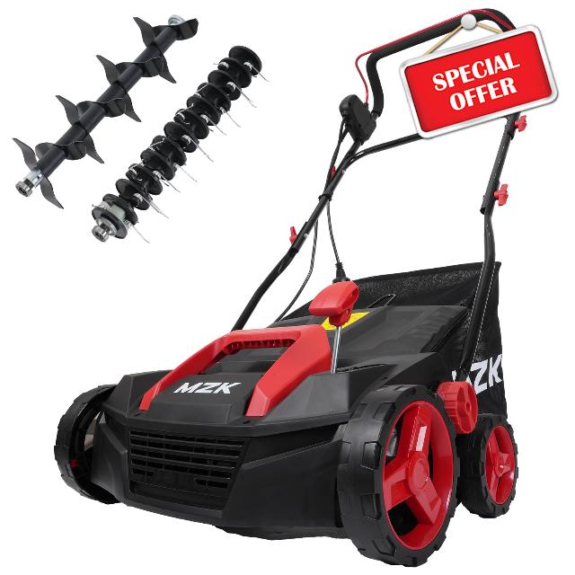 MZK 15-inch 13-Amp 2-in-1 Electric Dethatcher and Scarifier w/Removeable 11.9-Gallon Collection Bag