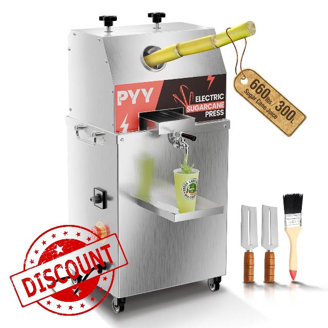 PYY Electric Sugar Cane Juicer - 800W Sugar cane Juicer Machine with 660lbs/hr 28 RPM High Output