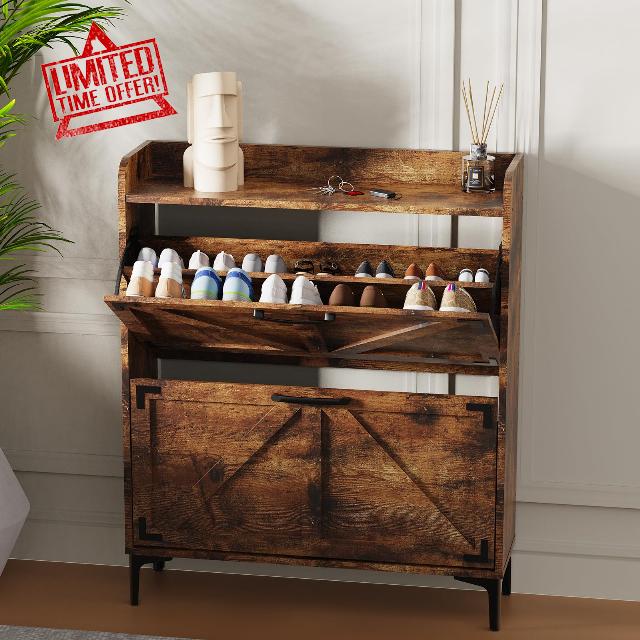Shoe Storage Cabinet with 2 Flip Drawers