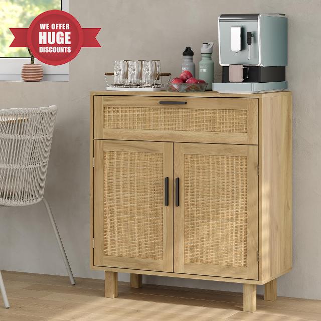 Sideboard Buffet with Rattan Decorated Doors