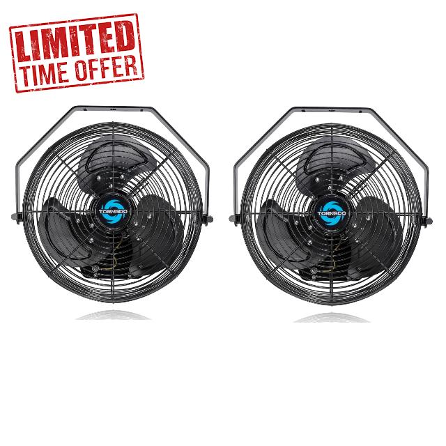 Tornado 2 Pack 12 Inch Outdoor Rated IPX4 Water-Resistant High Velocity Metal Industrial Wall Mount Fan For Commercial