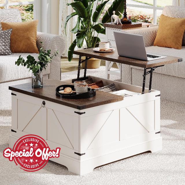 ChooChoo Farmhouse Coffee Table with Hidden Storage