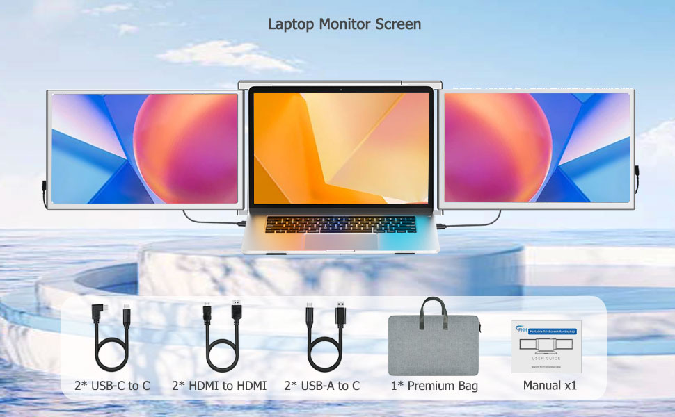 Laptop Screen Extende FHD 1080P Triple Monitor for Laptop Extension Portable Dual Monitor Screen-4