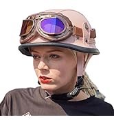 Qudas Motorcycle German Leather Half Face Helmet, DOT Approved Cap Half Shell Helmet+Goggles Retr...