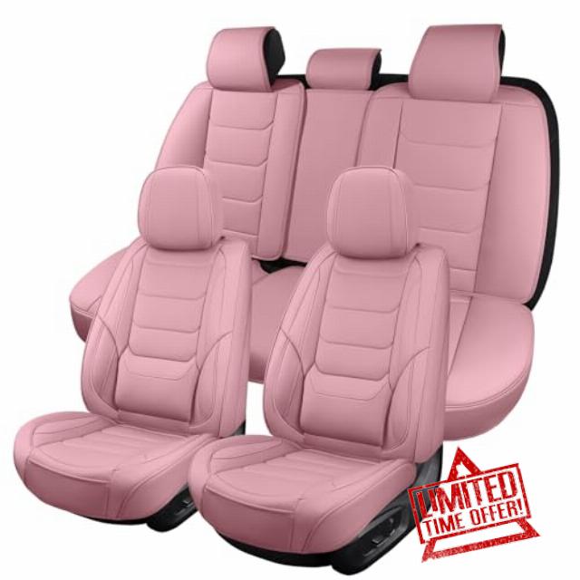 Leather Car Seat Covers Full Set Waterproof Auto Seat Covers Breathable Seat Protectors Universal Fit for Most Automotive Cars SUV Trucks Van (Pink
