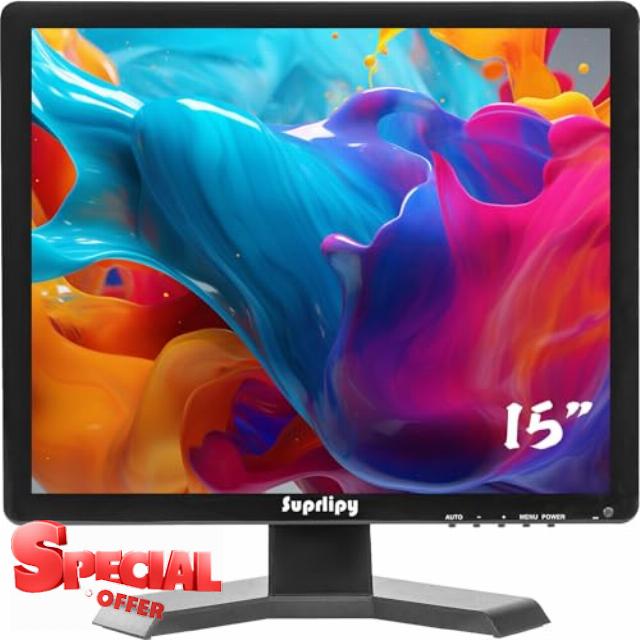 15 Inch TFT LCD Security CCTV Monitor 1024x768 4:3 Resolution Color Display Screen Support HDMI/VGA/AV/BNC/MIC USB Ports with Remote Control Built-in LounSpeakers for Home Security Monitor