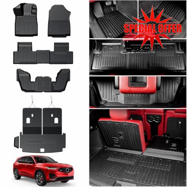 Floor Mats for 2022-2025 Acura MDX All Weather Protection Cargo Mat with Backrest Mats Included in Dirtyproof Black Full Set Mats for 2024 Acura MDX Accessories