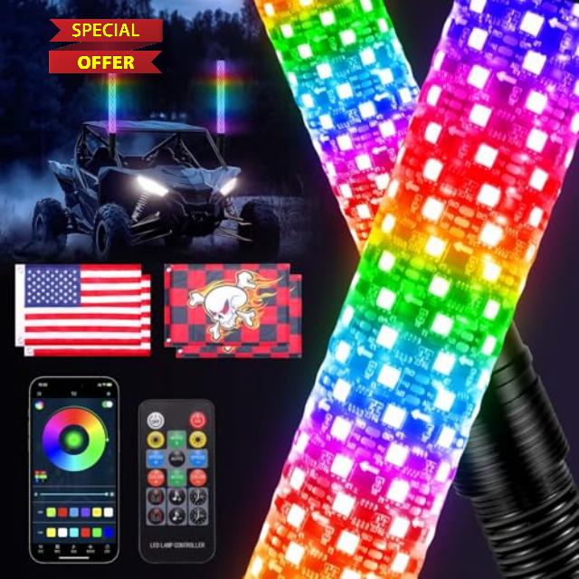 2PCS 2FT Fat Whip Lights with Spring Base