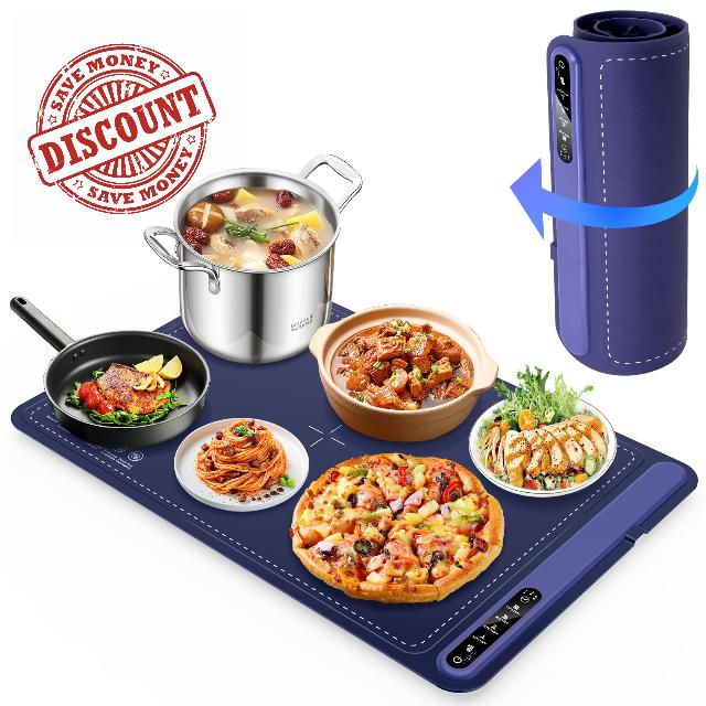 Food Warming Mat - Fast Heating Silicone Electric Warming Tray with 4 Level Temperature