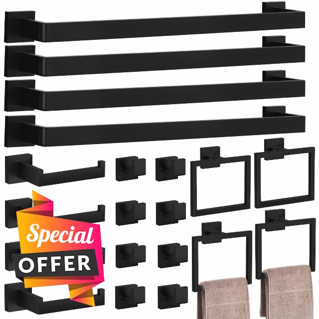 20-Pieces Matte Black Bathroom Accessories Set