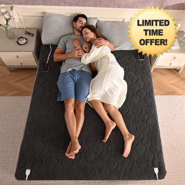 Bearhug Electric Heated Mattress Pads King Size with Dual Controllers 78”×80” Sherpa Bed Warmer with 21” Deep Pocket ETL Certified Machine Washable Dark Gray