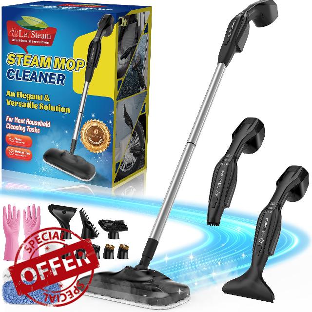 Let'Steam Fastest Heating Steam Mop with Detachable Handheld Steam Cleaner
