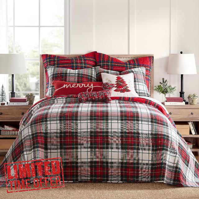 Levtex Home - Spencer Plaid Bedspread - King Bedspread - Tartan Plaid - Red