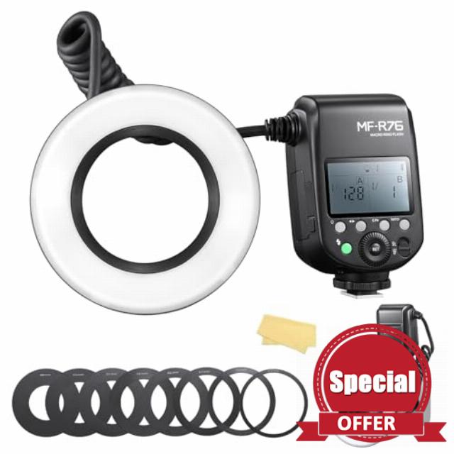 Godox MF R76 Micro Ring Flash 76Ws CCT 5000K 660 Full-Power Flashes Recycle Time 0.1-1.5S for Canon Nikon Sony Fuji Olympus Panasonic DSLR Cameras
