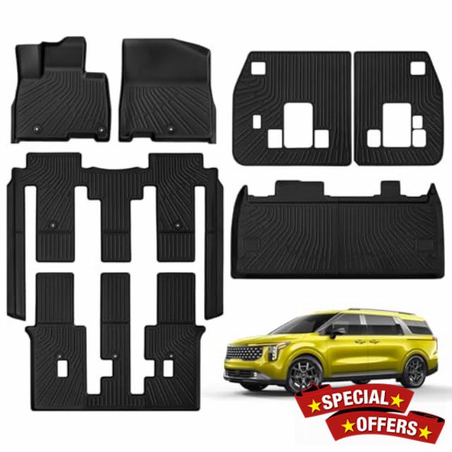 Floor Mats for Kia Carnival 8 Seater 2022-2025 Full Set All Weather Carnival Floor Mats for Kia Carnival Accessories 2025-2022 TPE Back Seat Cover Protector