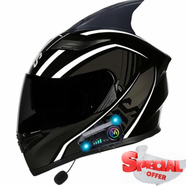 Motorcycle Bluetooth Helmets Modular Flip-up Motorcycle Helmets DOT Approved Crash Helmets Lightweight Street Bike Motorbike Racing Helmet with Dual Visor for Adults Men Women