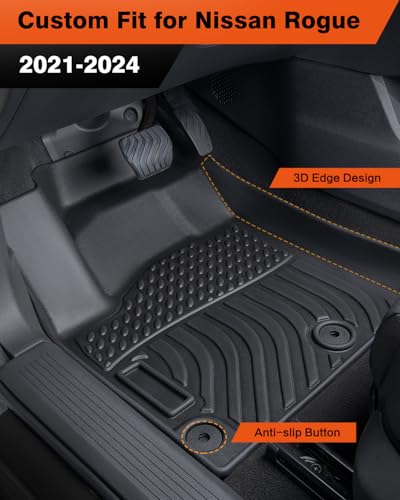All-Weather TPE Car Mats Full Set with Trunk Cargo Liner for Nissan Rogue Automotive Accessories 2021-2024 (Not for Select&Sport Models)