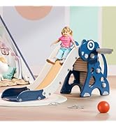 Babytronic Toddler Slide, Kids Indoor Outdoor Slide, Baby Slide Playset with Basketball Hoop & Ri...