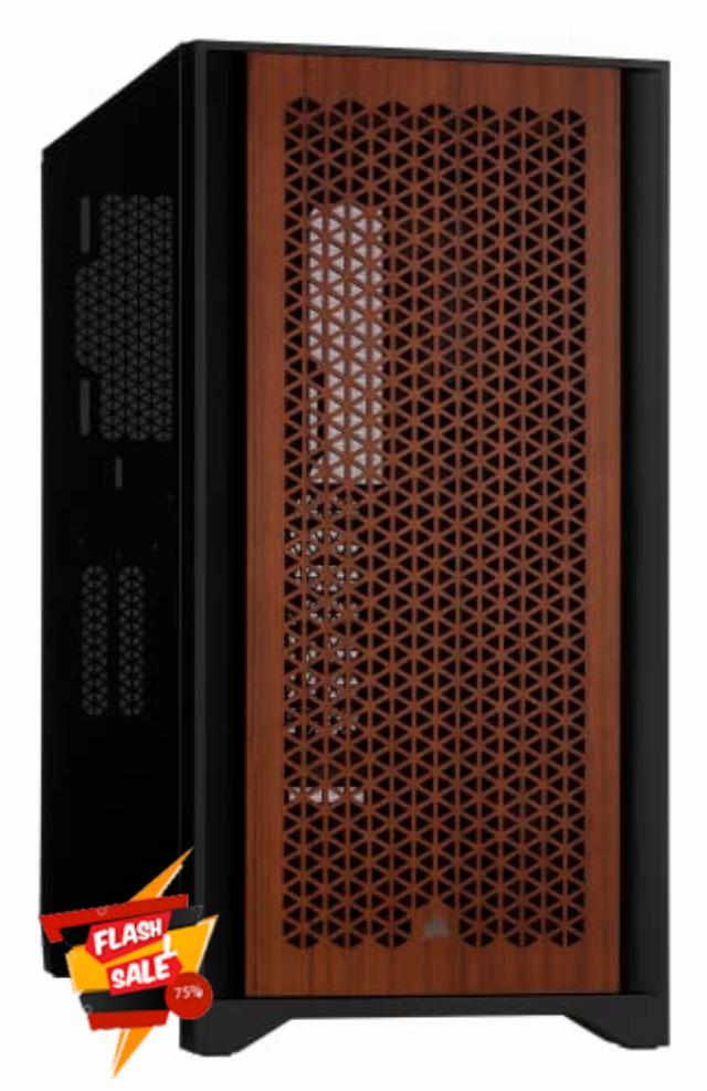 Corsair 4000D Airflow Tempered Glass Mid-Tower ATX Case with Teak Front Panel - High-Airflow - Cable Management System - Spacious Interior - Two Included 120 mm Fans - Black and Teak