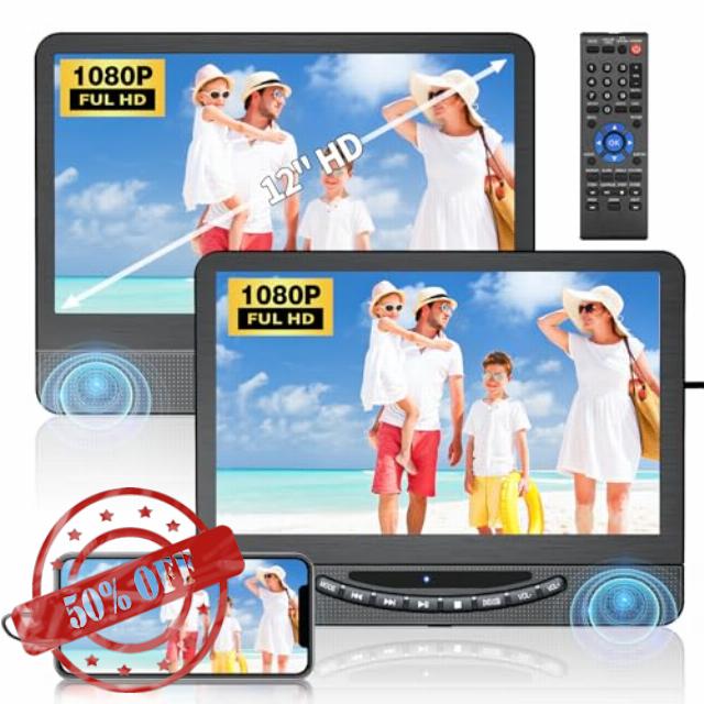 12" Portable DVD Player for Car Support 1080P HD HDMI Input