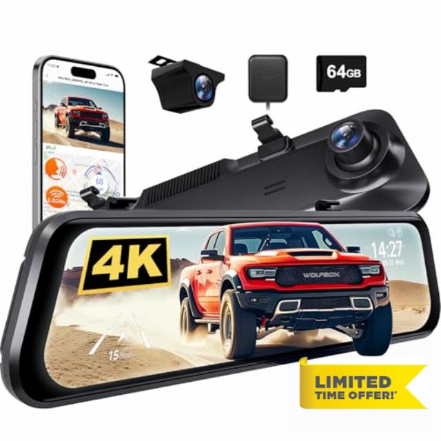 WOLFBOX G850 PRO 4K Mirror Dash Cam with ADAS and BSD