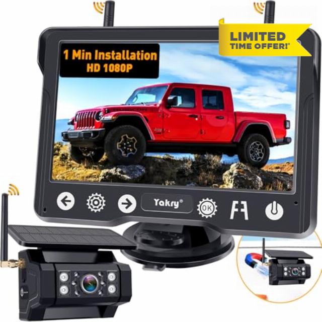Wireless Backup Camera Magnetic for Truck: 1 Minute Easy Install HD 1080P Rear View Camera Solar - Portable Rechargeable 5 Inch Monitor System for Car Truck SUV RV Trailer Camper Y02
