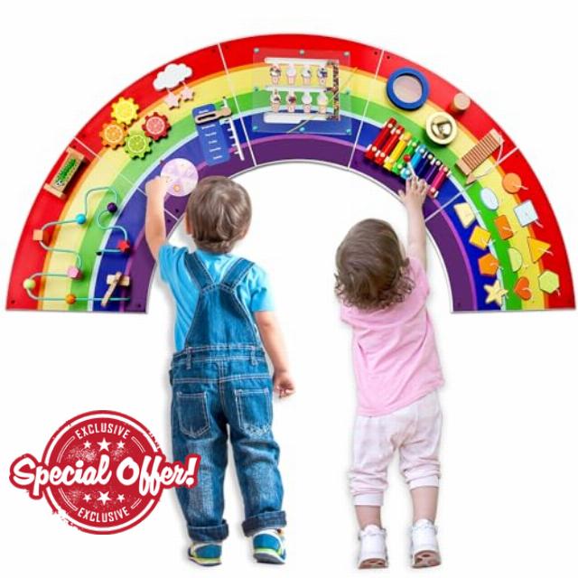 Sensory Wall Panels for Kids: Activity Wall Board for Boys Girls 3+ Years- Decor for Toddlers Playroom Bedroom Daycares Learning Center(Rainbow)