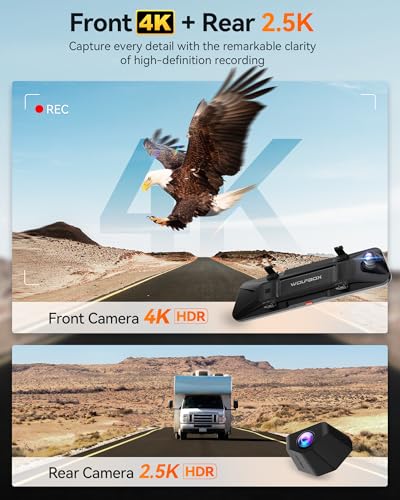 12 inches Rear View Mirror Camera with Front 4K and Rear 2.5K
