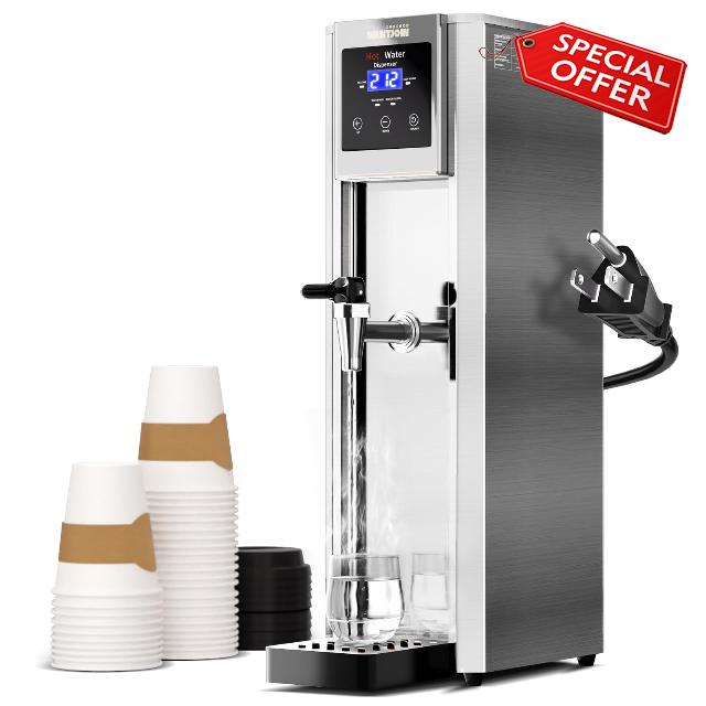 WantJoin Commercial Hot Water Dispenser Water Boiler Step-Heating Electric Countertop Water Dispenser Automatic Temperature Control 32°F-212°F