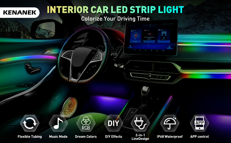 Kenanek feature:Flexible Tubing,Music Mode,Dream Colors,DIY Effects,18-in-1 ,Waterproof,APP control