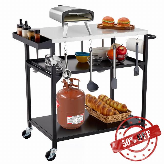 Outdoor Grill Table Cart with 4 Wheels