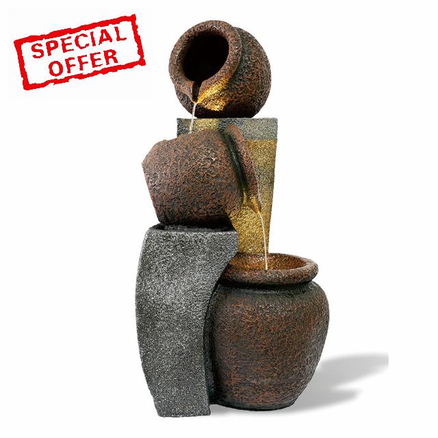 30 Inch Tall Outdoor 3-Tier Water Fountain Waterfalls with 2 LED Lights Yard Art Decor Indoor and Outdoor