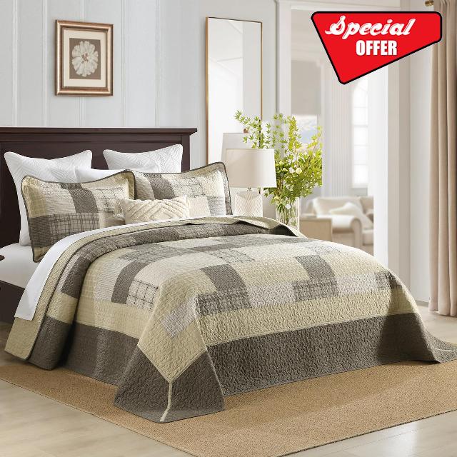 SahSahCasa 100% Cotton 128"x120" Oversized California King XL Bedspread Coverlet Quilt Set