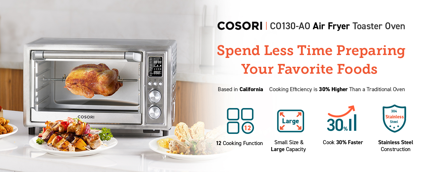 Air fryer toaster oven with 12 cooking function,32QT large capacity,stainless steel,30% faster