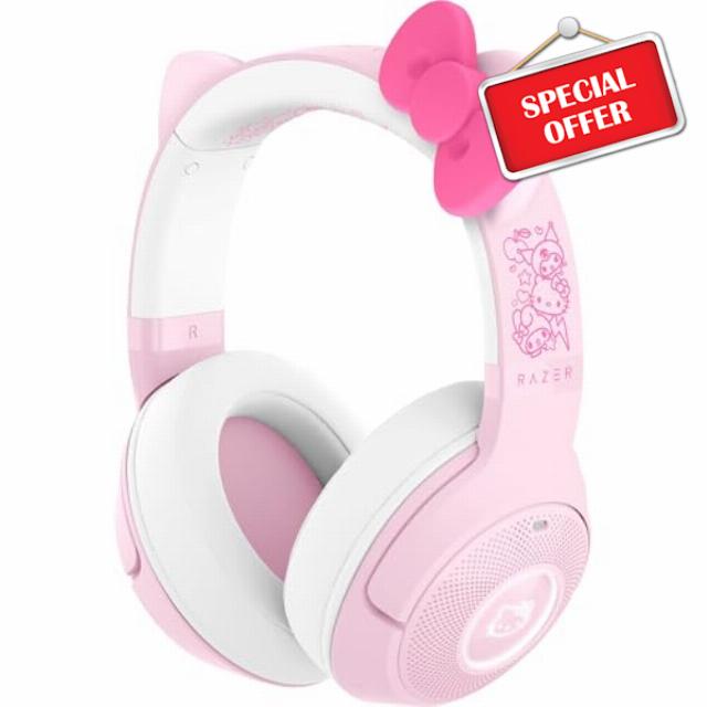 Razer Kraken Kitty V2 BT Wireless RGB Headset: Chroma RGB - Bluetooth 5.2-40 mm Drivers - Noise-Cancelling Mics - Lightweight - 40 Hr Battery w/Type C Charging - Hello Kitty & Friends Edition