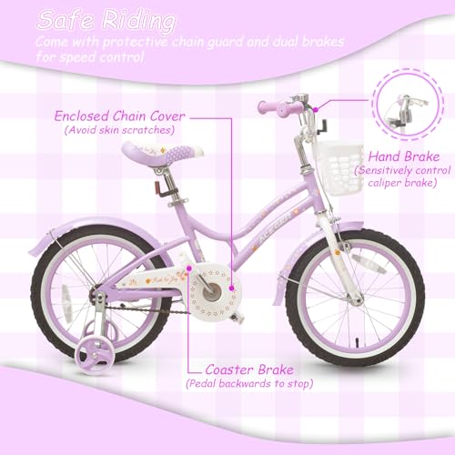 16 18 Inch Girls Bike with Removable Training Wheels and Kickstand
