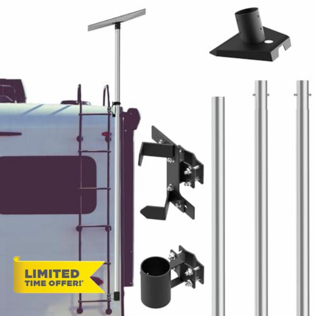 9ft Starlink Standard Dish RV Ladder Mounting Kit - Pure 2-inch Aluminum Pole & Universal RV Ladder Mounting Set with Starlink Gen 3 Adapter Included.