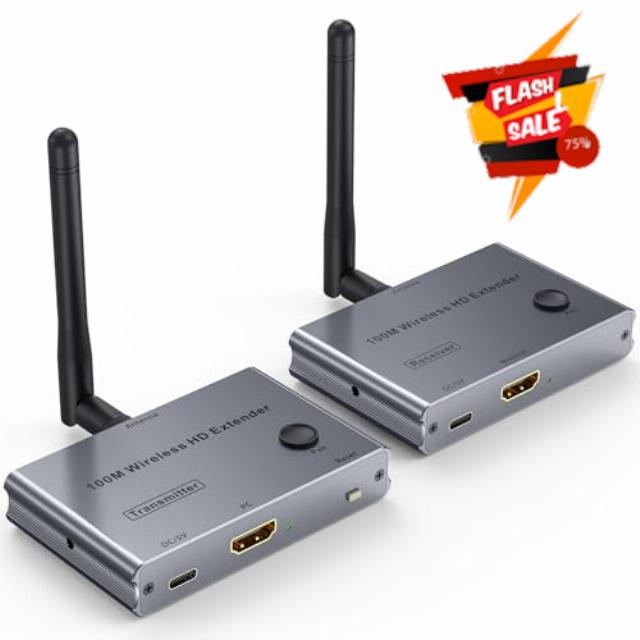 Wireless HDMI Transmitter and Receiver 4K@30Hz HDMI Wireless Extender Kit 328Ft/100M 4K Wireless HDMI Sender and Receiver for Casting Video & Audio to Large Screen TV/Projector from Laptop/PC/Camera