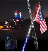 Xprite 2PC 4FT Red White Blue Spiral LED Whip Lights with Built-in Spring Base, Safety Lighted An...